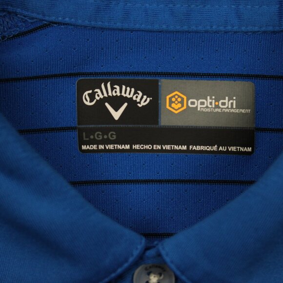 Callaway Opti-Dri Polo Shirt Mens Large Blue/Black Striped Polyester S/S Golf - Picture 7 of 12